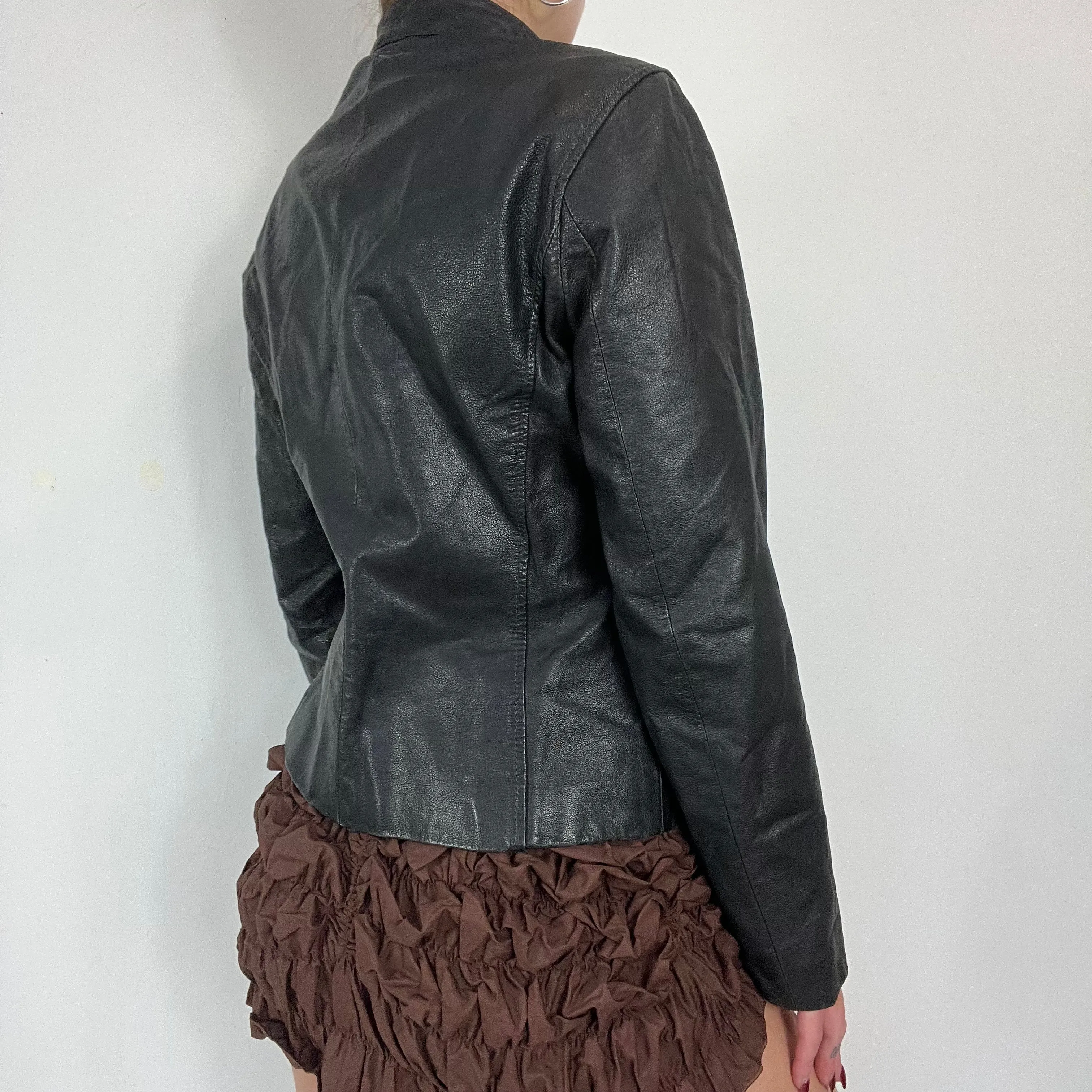 90s black leather moto jacket - Size M