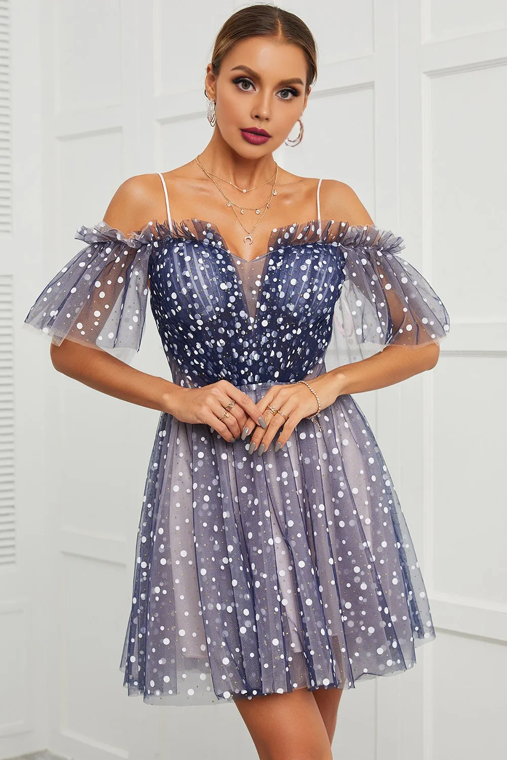 A Line Off the Shoulder Lace up Cute Tulle Homecoming Dresses Beautiful