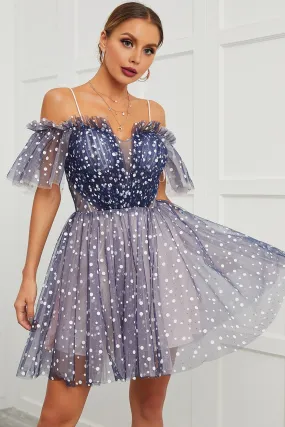 A Line Off the Shoulder Lace up Cute Tulle Homecoming Dresses Beautiful