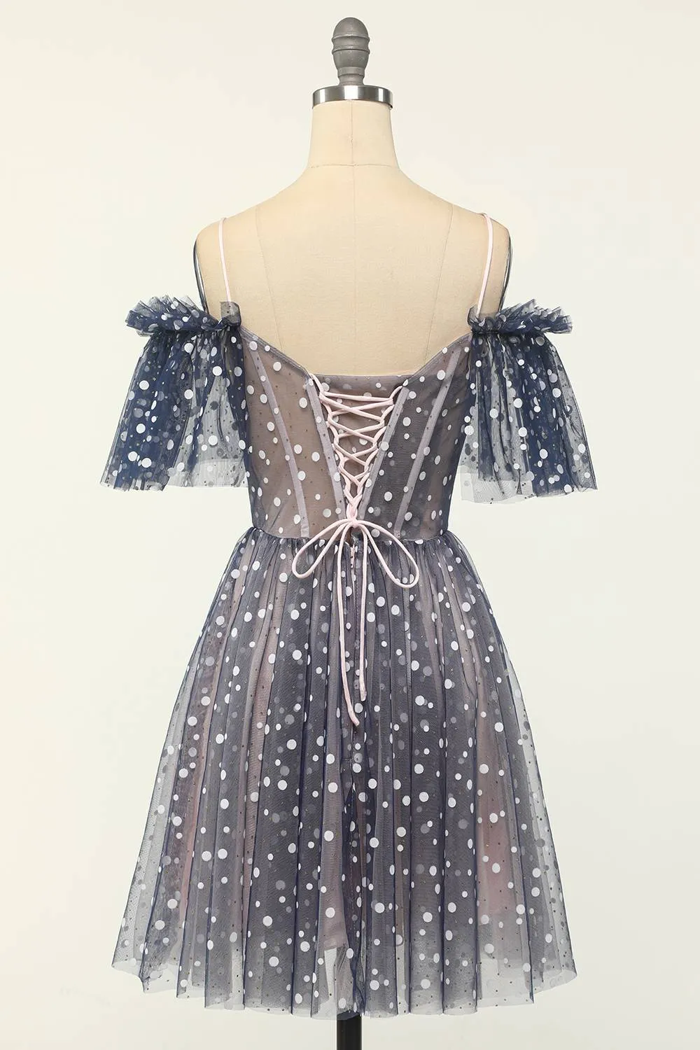A Line Off the Shoulder Lace up Cute Tulle Homecoming Dresses Beautiful