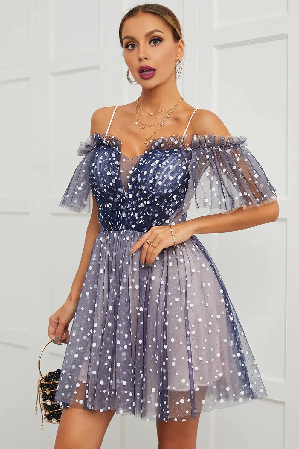 A Line Off the Shoulder Lace up Cute Tulle Homecoming Dresses Beautiful