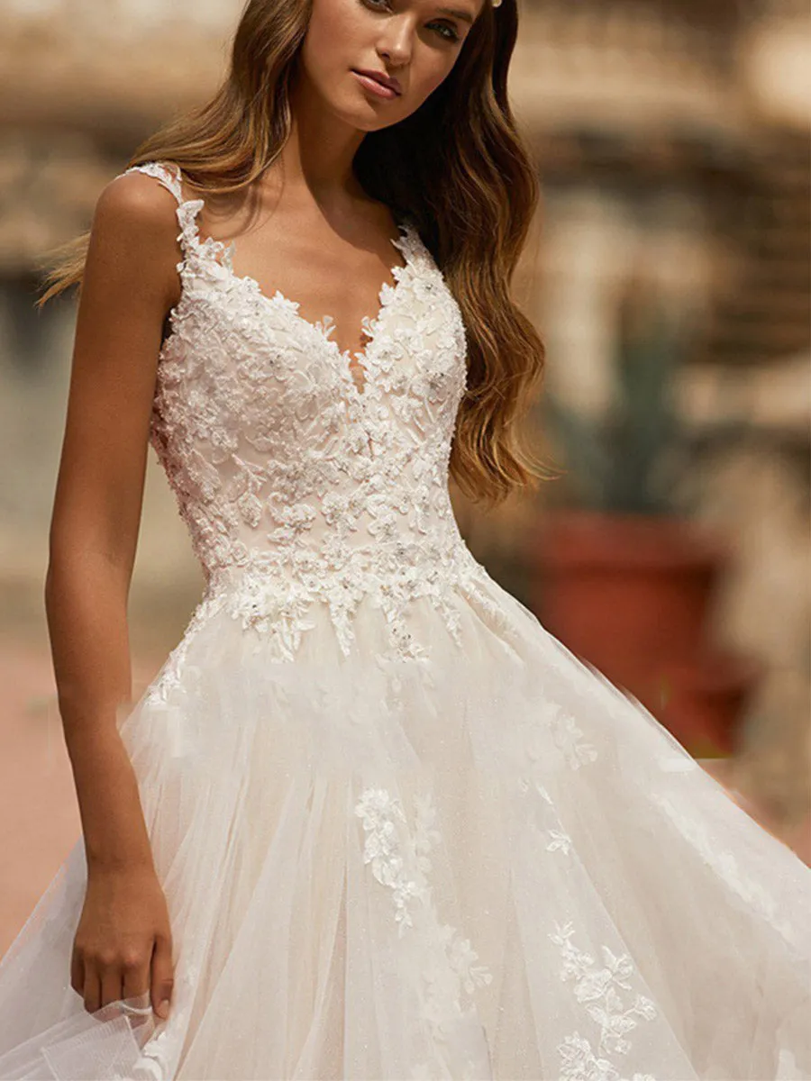 Boho Affordable Wedding Dress A line V-neck Rustic Gowns