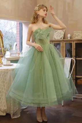Charming Strapless Ruffles Tea Length Lace Up Tulle Homecoming Dress Short Prom Dresses Beautiful