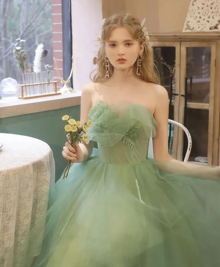 Charming Strapless Ruffles Tea Length Lace Up Tulle Homecoming Dress Short Prom Dresses Beautiful