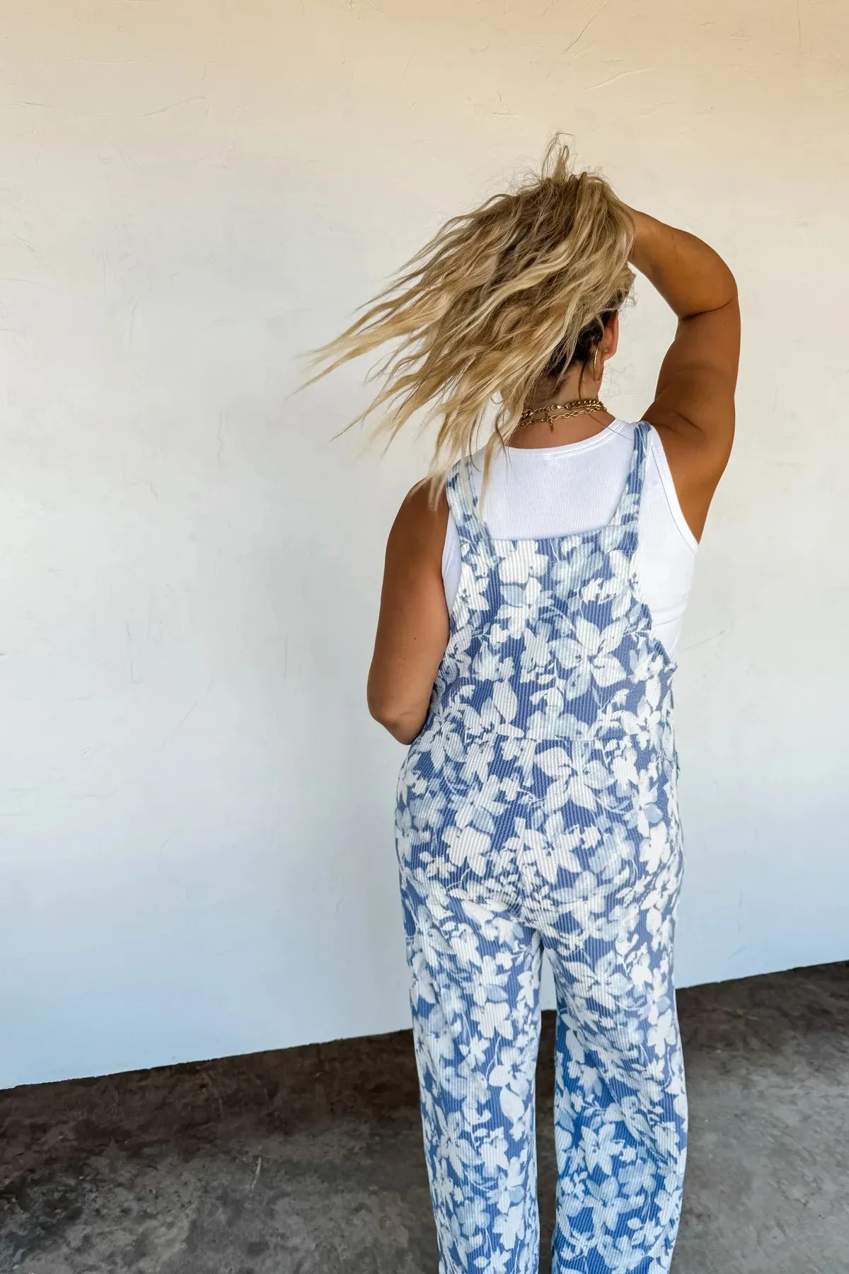 CLOSED PREORDER: Floral Blue Ribbed Overalls