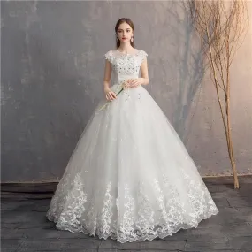Diamond Lace O-neck Beading Wedding Dresses