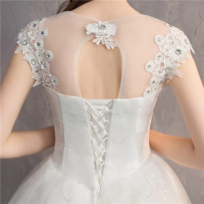 Diamond Lace O-neck Beading Wedding Dresses
