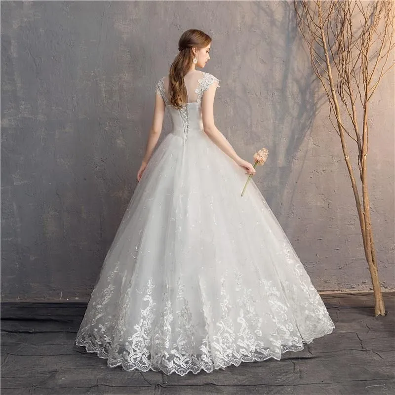 Diamond Lace O-neck Beading Wedding Dresses