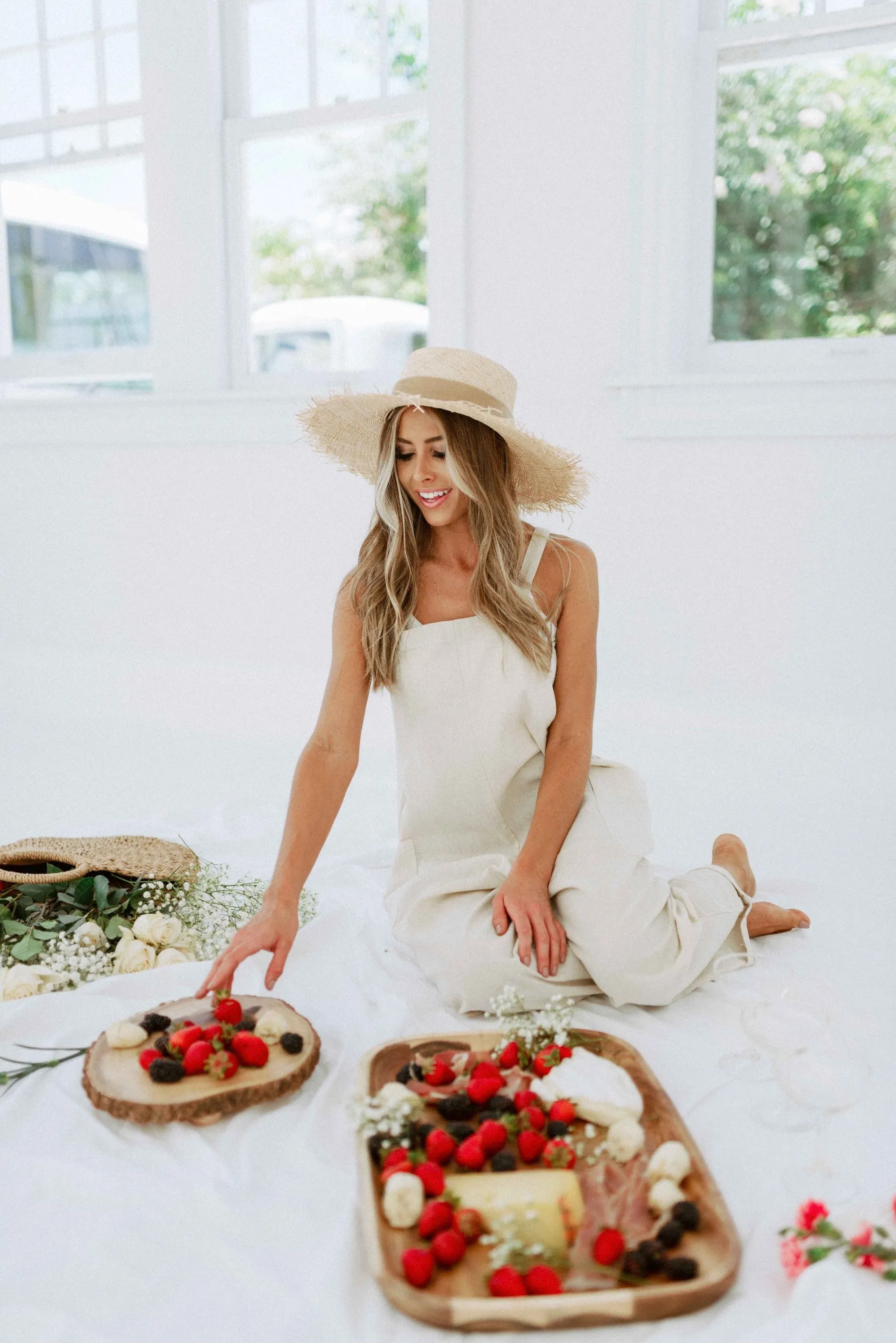 'Eternal Summer' Pocketed Overalls in Oatmeal