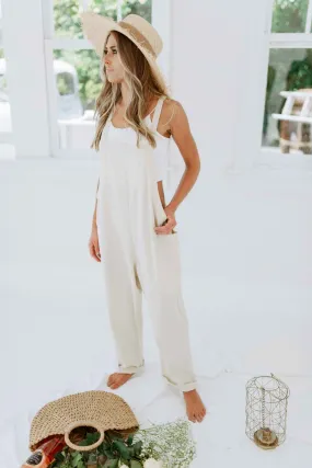 'Eternal Summer' Pocketed Overalls in Oatmeal