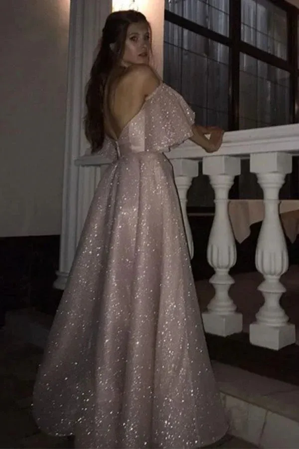 Formal Women's Dresses Gorgeous Pearl Pink Sequins High Split A-line Formal Dresses Prom Dresses Prom Dresses Stores