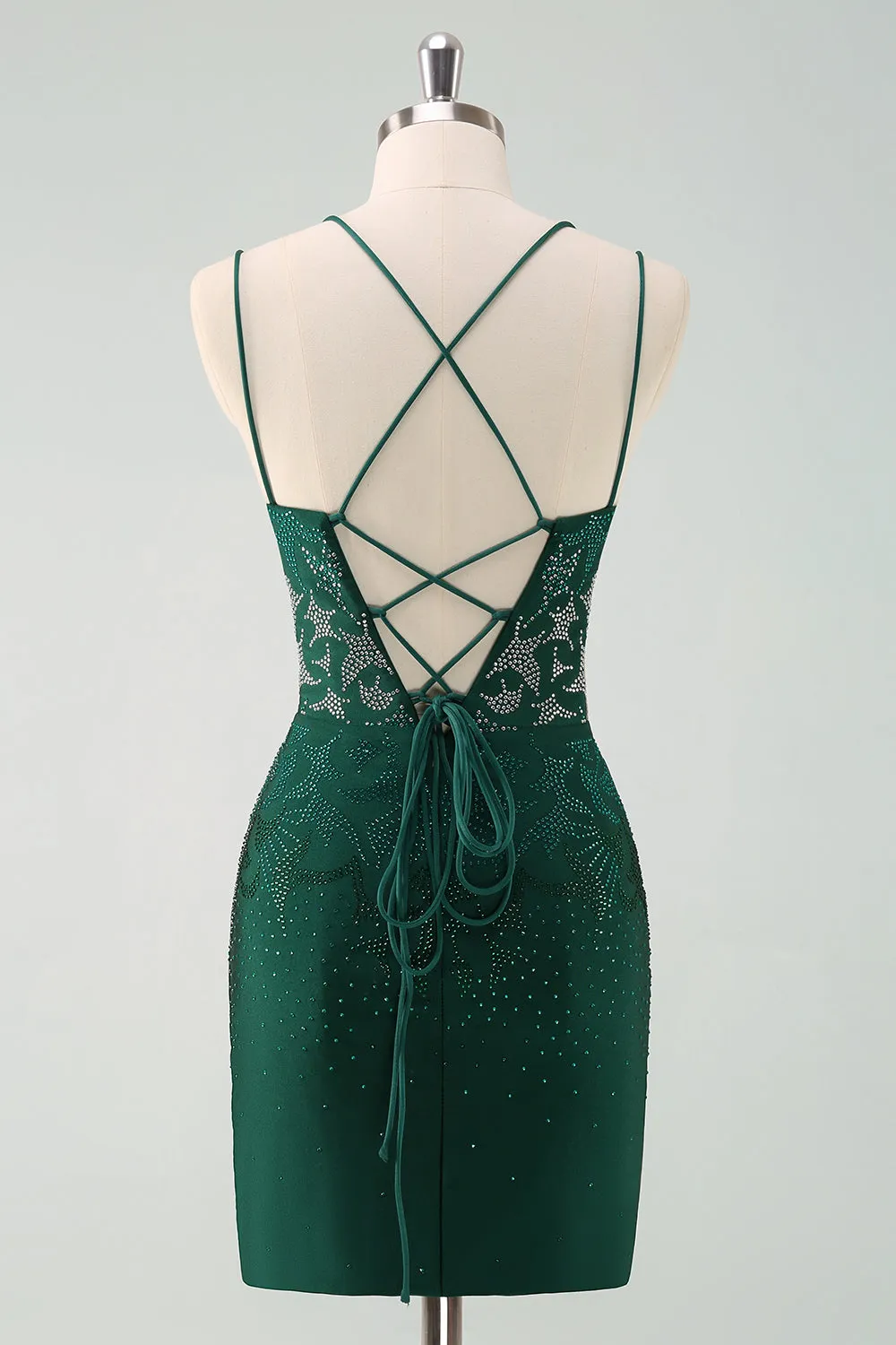 Glitter Dark Green Tight Homecoming Dresses with Lace Up Back Sexy Party Dress
