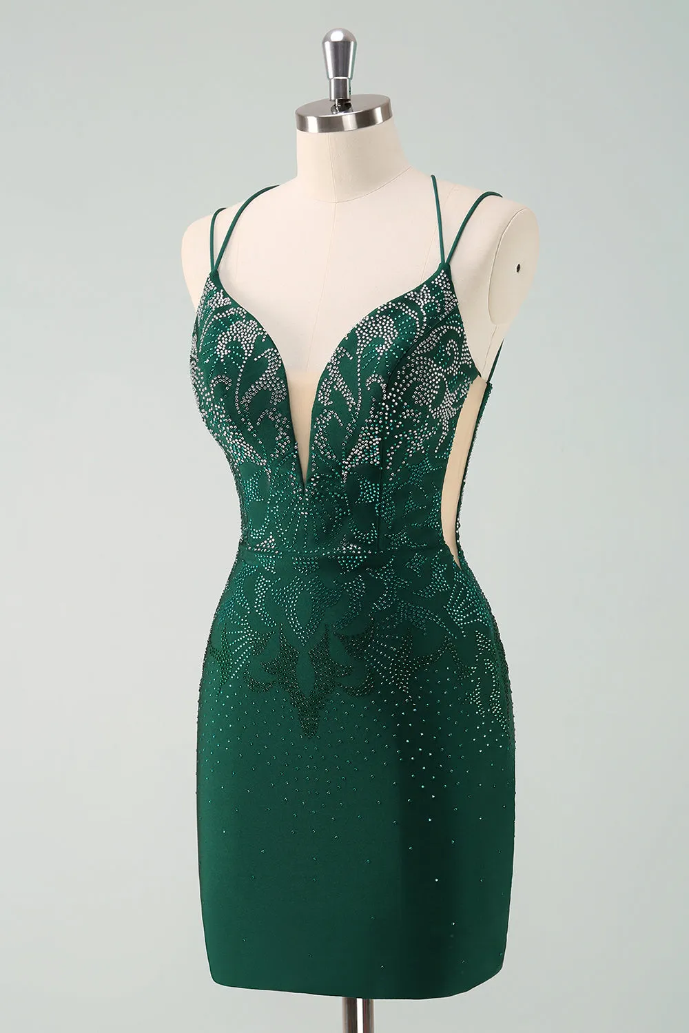 Glitter Dark Green Tight Homecoming Dresses with Lace Up Back Sexy Party Dress