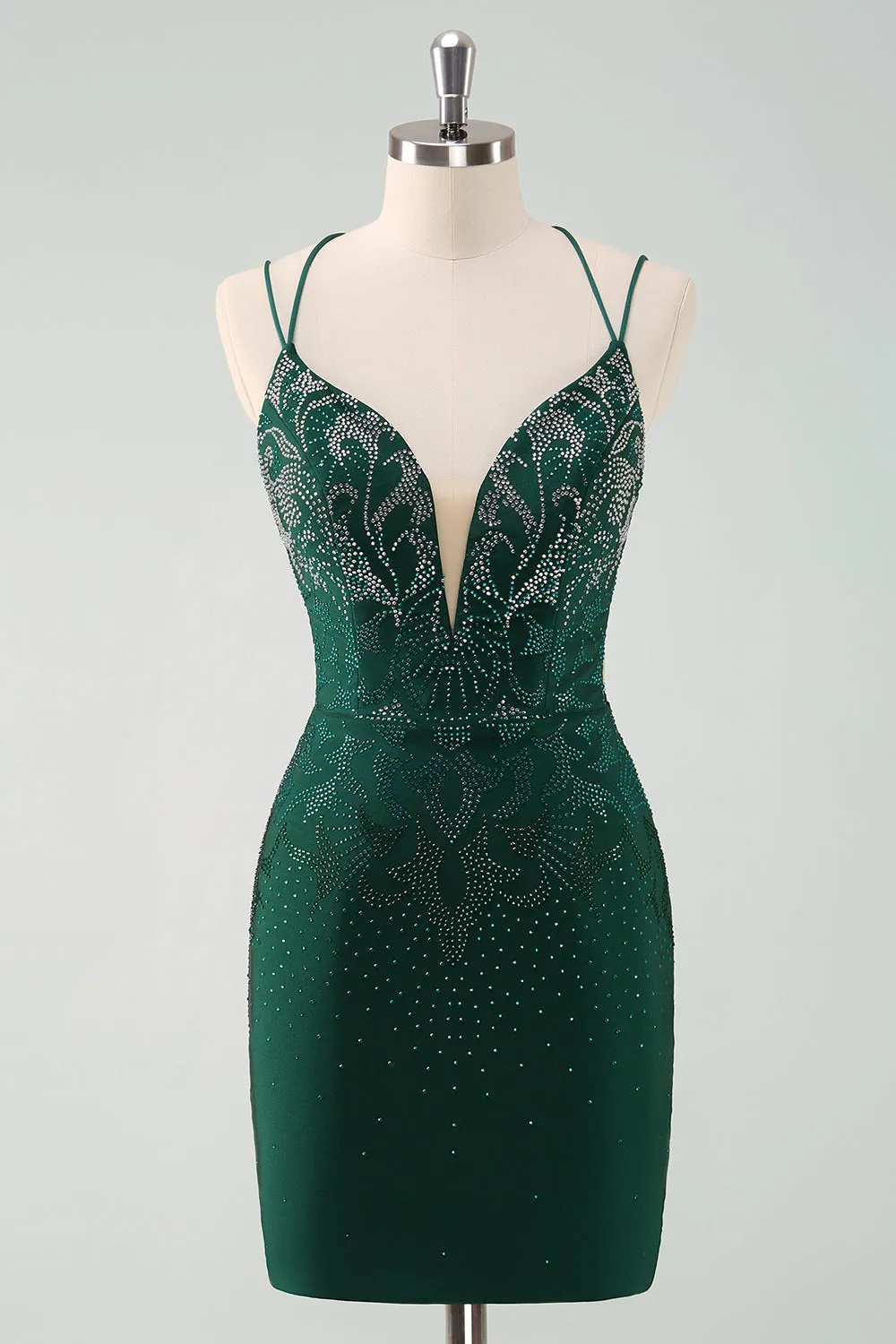 Glitter Dark Green Tight Homecoming Dresses with Lace Up Back Sexy Party Dress