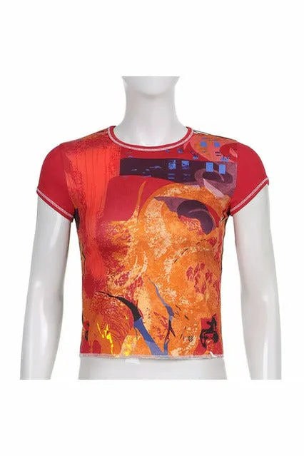 Retro Print Patchwork T-Shirts