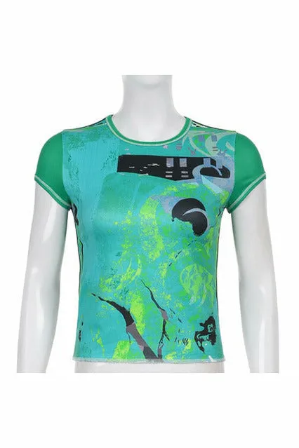 Retro Print Patchwork T-Shirts