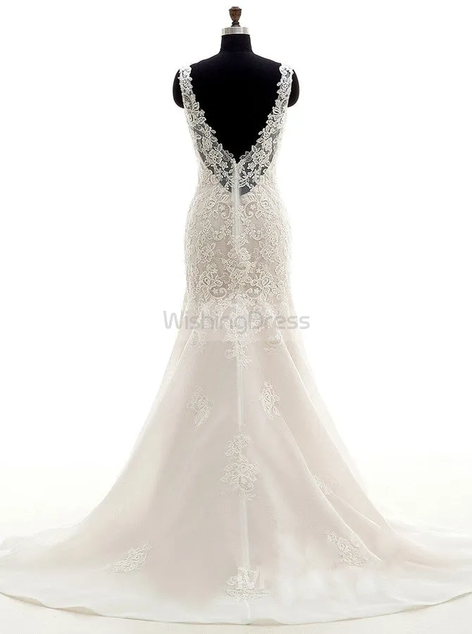 White Mermaid Wedding Dresses,Lace Wedding Gown,Trendy Bridal Dresses,WD00032