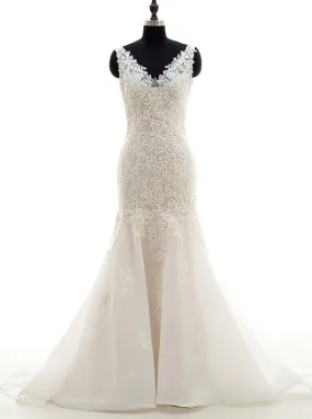 White Mermaid Wedding Dresses,Lace Wedding Gown,Trendy Bridal Dresses,WD00032