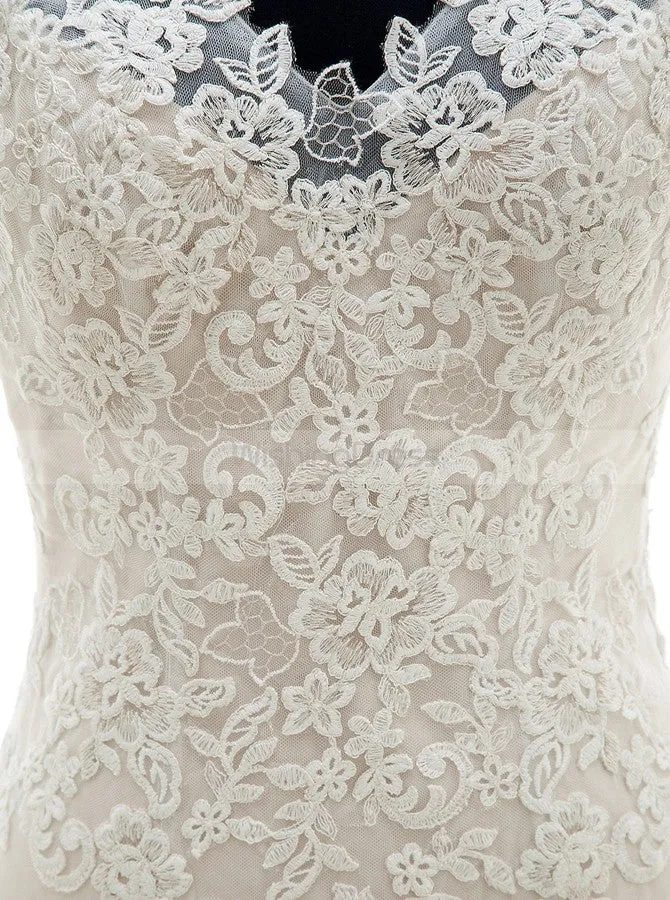 White Mermaid Wedding Dresses,Lace Wedding Gown,Trendy Bridal Dresses,WD00032